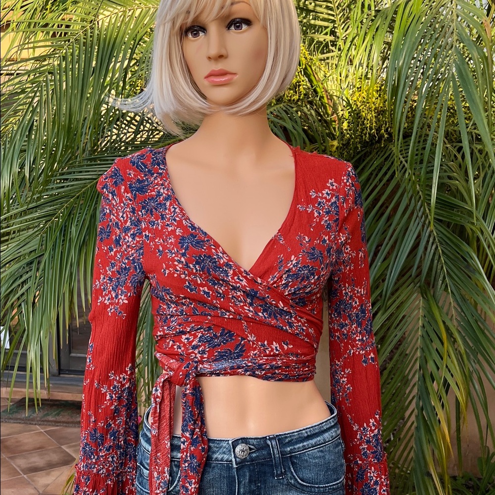 Cute cropped long sleeve wrap around top